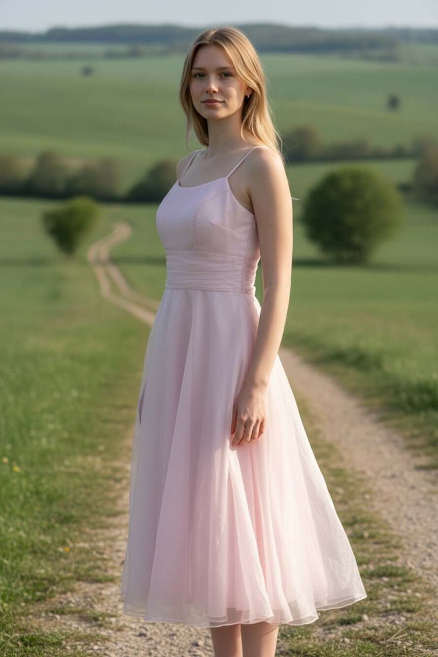 Vintage Sarria Pink Shimmer Organza Tea Length Formal Dress Size 3/4